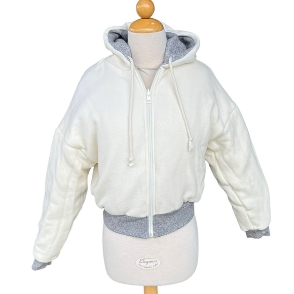 Madewell MWL Reversible Puffer Hoodie Jacket Gray Cream XXS Cropped Thick GUC - Picture 5 of 12